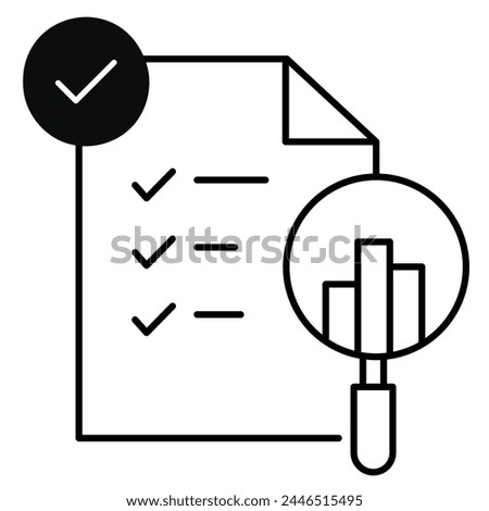 Ensure thorough document verification with magnifying glass inspections and tick marks, signifying meticulous scrutiny and validation of important details and information. Editbable Stroke Icon.