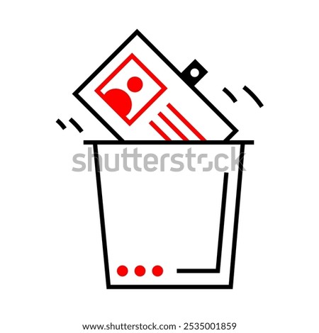 Job Loss Icon – Employee Badge Being Dropped into a Trash Can, Symbolizing Termination of Employment