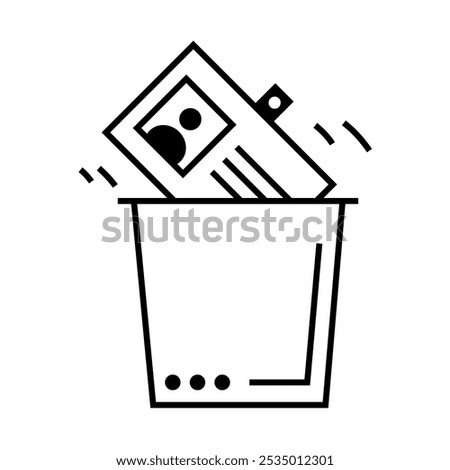 Job Loss Icon – Employee Badge Being Dropped into a Trash Can, Symbolizing Termination of Employment