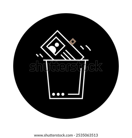 Job Loss Icon – Employee Badge Being Dropped into a Trash Can, Symbolizing Termination of Employment