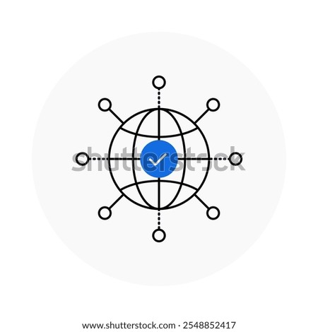 Network Icon – Globe with Connected Nodes, Representing Connectivity and Data Sharing