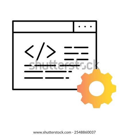 Software Development Icon – Coding Screen with Gear, Representing Programming and Application Creation