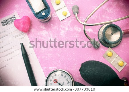 Medicine concept - on pink background - vintage and grunge effect