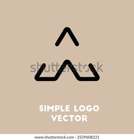 A minimalist logo design featuring a geometric shape with an upward-pointing arrow in black against a beige background.