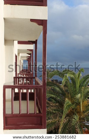 LA PALMA, SPAIN - JANUARY 21: Two Star Apartmentos Central Cancajos hotel offer apartments with a terrace and sea view on January 21, 2015. 150 metres from the volcanic Cancajos Beach in Brena Baja.