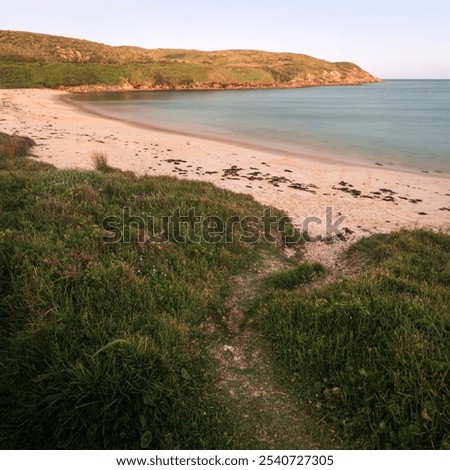 Similar – Image, Stock Photo Sandy seashore near hill with houses under cloudy sky