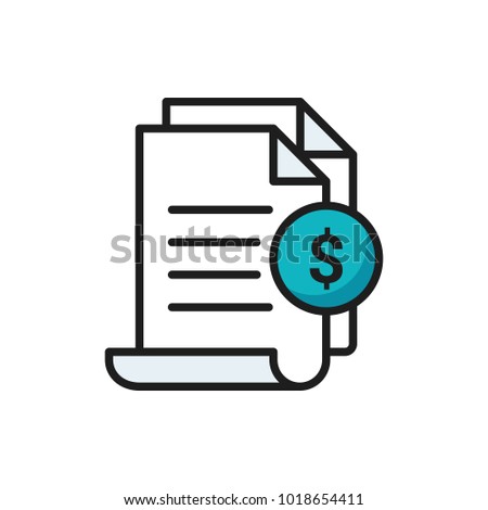 Invoice icon. Bill paid symbol. Tax form outline icon. Paper document with money sign. Vector illustration in flat line style