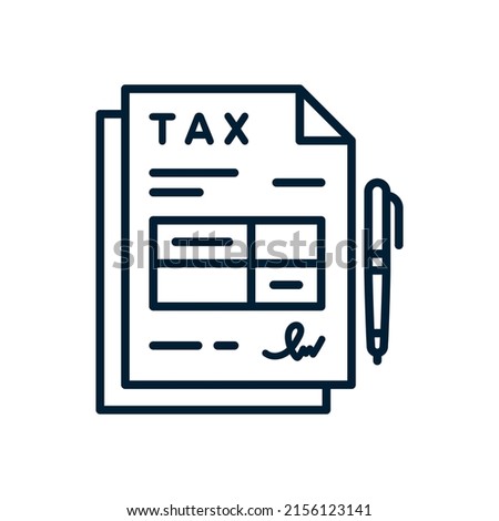 Tax Return form documents with signature. Filled and signed Tax form icon. Tax form files with pen. Vector flat line icon