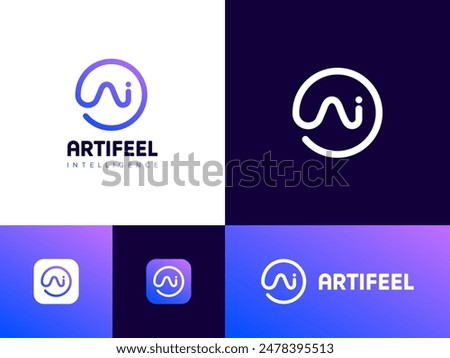 Ai logo design concept. Graphic symbol for Artificial Intelligence corporate business identity. Creative round pixel perfect Ai logo on colourful background. Vector linear logo design