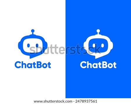 Chat Bot logo design concept. Virtual smart assistant Bot icon. Robot head with speech bubble. Customer support service Chat Bot. Vector illustration