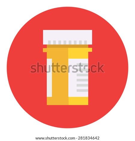Pill bottle icon. Capsule prescription flat icon. Drug container logo design. Isolated on white background. Vector illustration