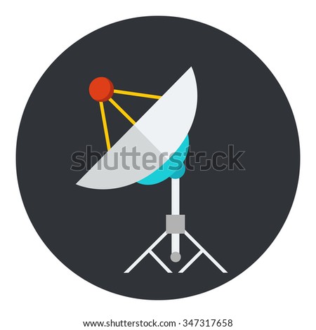 Satellite dish icon. Television or radio antenna. Flat icon in circle isolated on white background. Vector icon