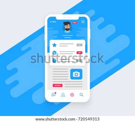 Social media profile page on mobile phone. Person social media profile on smartphone. Vector illustration in flat design style