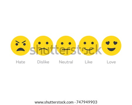 Feedback emoticon icon set. Hate and love emojis. Smiley feedback. User experience rate with smileys. Level of customer satisfaction. Feedback in form of emotions. Vector flat icons