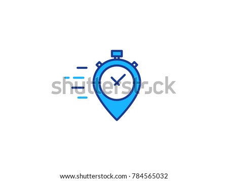 Fast time place delivery logo concept. Point marker with timer logo concept. Quick delivery logo design. Vector flat line illustration isolated on white