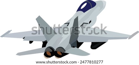 vector image. blue and gray f-16 jet fighter plane in the air seen from the behind