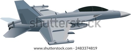 vector image, illustration of a light blue f-18 fighter jet from the right side