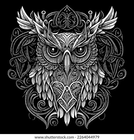 A breathtaking artwork of an owl, showcasing its mysterious and graceful nature. The use of intricate details and dark colors make this nocturnal bird come alive