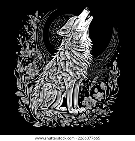 howling wolf illustration typically depicts a wolf with its head tilted up towards the moon, emitting a haunting and powerful howl. It symbolizes strength, loyalty, and wildness