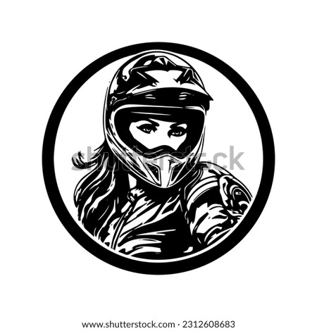 Motocross girl wearing helmet logo design illustration with dynamic riders, capturing the thrill and adrenaline of extreme off road racing.