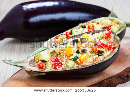 Stuffed eggplants with couscous with vegetables