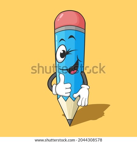 pencil cartoon mascot thumbs up