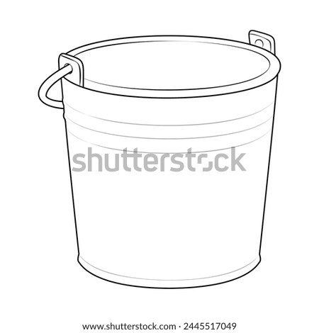 Garden bucket line art. Gardening tools, bucket outline icons. Black and white Coloring page for kids and adults. Vector illustration