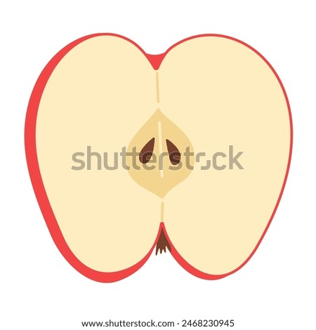 Fresh red apple slice icon. Healthy vegetarian snack, cut apple for design, infographic. Sliced on pieces apple. Hand drawn trendy flat style isolated on white. Vector illustration