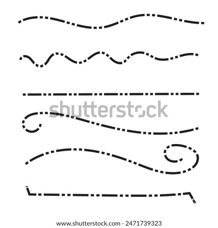 doodle line dot dash border vector set