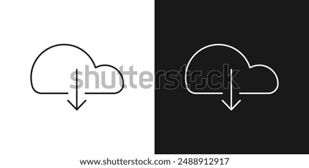 Cloud download outline black and white icon sign. Vector