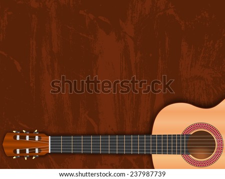 Guitar on grungy brown background. Music illustration suitable as invitation to musical performance or concert. With place for invitation text.