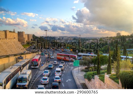 JERUSALEM, ISRAEL - NOVEMBER, 4.Surrounding wall of Jerusalem Old city on November 4, 2011. Taken near biblical well-known place - King David\'s fortress.