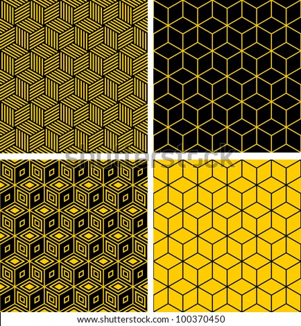Seamless patterns set. Geometric textures with optical illusion effect. Vector art.