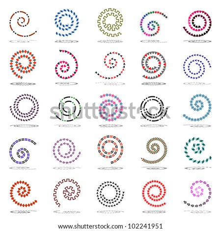 Spiral set. 25 design elements. Vector art.