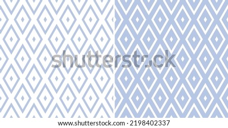 Abstract Seamless Geometric Diamonds Patterns. Blue and White Textures. Vector Art.