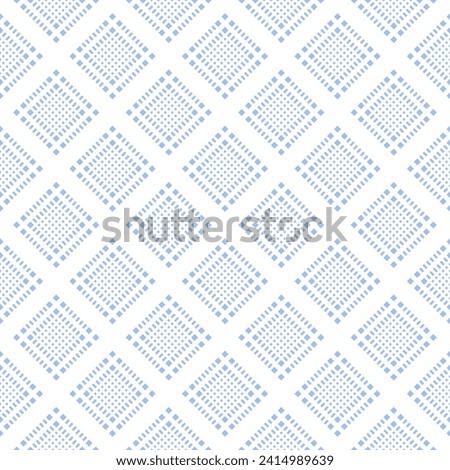 Abstract Seamless Geometric Checked Dots and Dashes Light Blue Pattern. Vector Art.