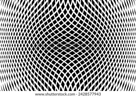 Wavy Lines Op Art Pattern. Abstract Black and White Textured Background. Vector Illustration.