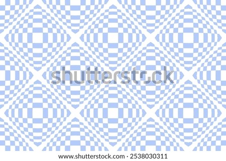 Abstract Seamless Geometric Checked Light Blue and White Pattern. 3D Illusion Effect. Vector Art.