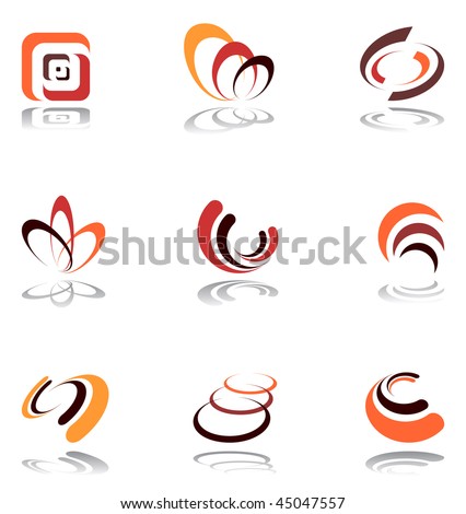 Design elements in warm colors. Set 5. Vector art.