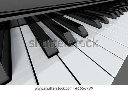 Grand piano keys on light background. Close-up view