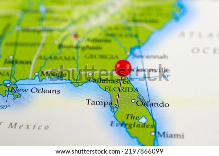 Tampa map. Tampa pinned. Map with red pin point of Tampa in USA. Foto stock © 