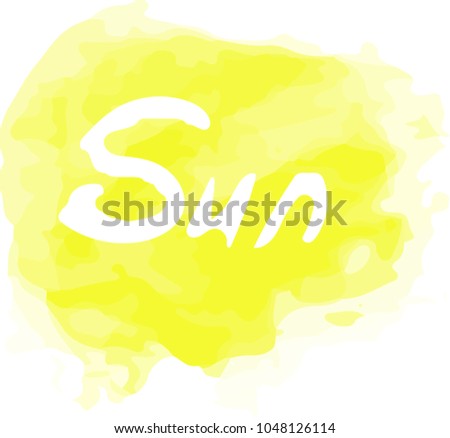 Vector Watercolor Yellow Splash with a Sun word on it. Creative art for your design