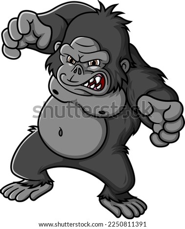 Cartoon angry gorilla isolated on white background of illustration