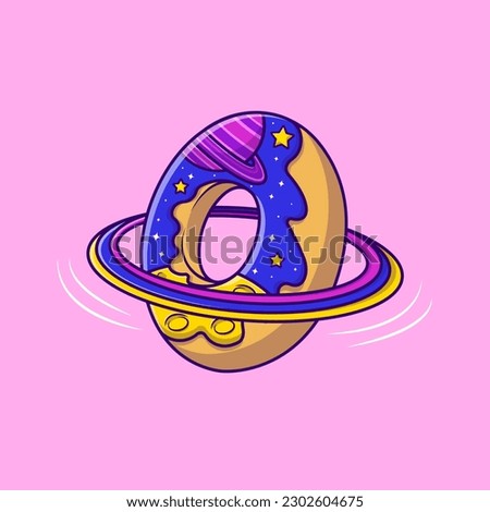 Space Doughnut Planet Cartoon Vector Icons Illustration. Flat Cartoon Concept. Suitable for any creative project.
