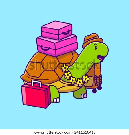 Cute Turtle Traveler With Briefcases Cartoon Vector Icons Illustration. Flat Cartoon Concept. Suitable for any creative project.