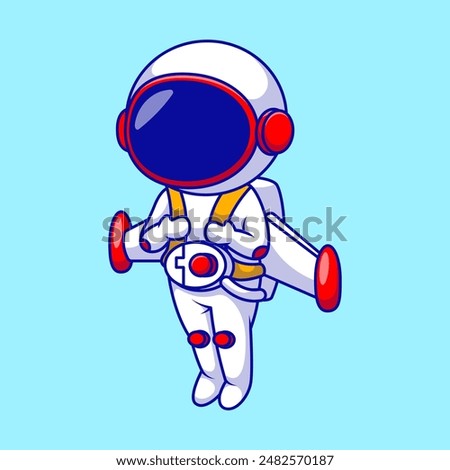 Astronaut Flying Rocket Jetpack Cartoon Vector Icon Illustration. Transportation Technology. Flat Cartoon. Suitable for any creative.