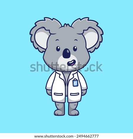 Cute Scientist Koala Standing Cartoon Vector Icon Illustration. Animal Education. Flat Cartoon Concept.