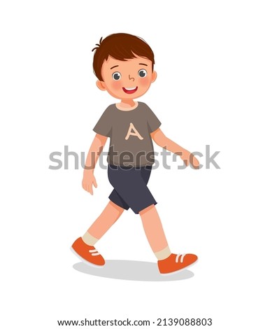 Similar – Image, Stock Photo Boy kid walking on wet sunny beach