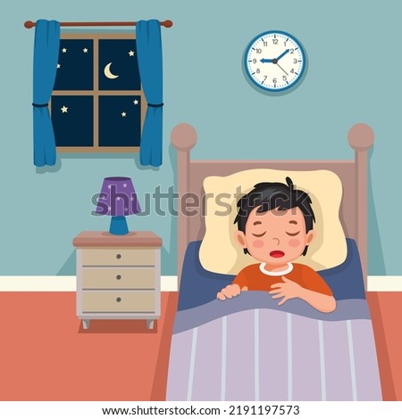 cute little boy sleeping on bed at night in the bedroom