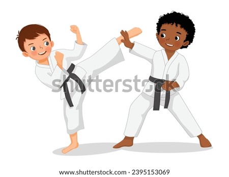 Cute little boys karate kids training martial art 
